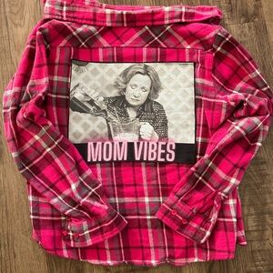 Pink Plaid 'Mom Vibes' Flannel Shirt
